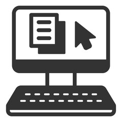 Monitor, keyboard, on monitor screen cursor and text file - vector sign, web icon, illustration on white background, glyph style