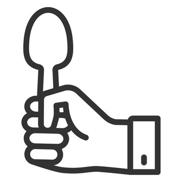 Tablespoon in hand - vector sign, web icon, illustration on white background, outline style