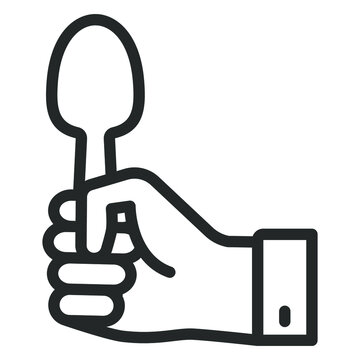 Tablespoon in hand - vector sign, web icon, illustration on white background, outline style