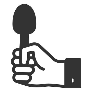 Tablespoon in hand - vector sign, web icon, illustration on white background, glyph style