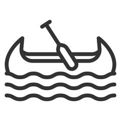 Boat with paddle, kayak, canoe, indian pirogue on water - vector sign, web icon, illustration on white background, outline style - obrazy, fototapety, plakaty
