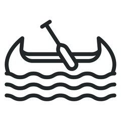 Boat with paddle, kayak, canoe, indian pirogue on water - vector sign, web icon, illustration on white background, outline style - obrazy, fototapety, plakaty