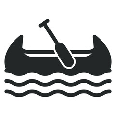 Boat with paddle, kayak, canoe, indian pirogue on water - vector sign, web icon, illustration on white background, glyph style