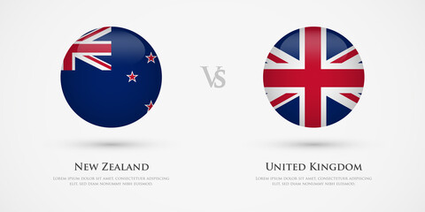 New Zealand vs United Kingdom country flags template. The concept for game, competition, relations, friendship, cooperation, versus.