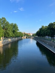 Fototapeta na wymiar A river in Hradec Králové, Czech Republic