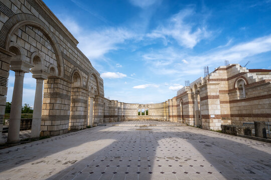 Details of the ruins of The Great Basilica, which is the largest Christian cathedral in medieval Europe near Pliska - capital city of the First Bulgarian Empire..