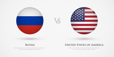 Russia vs United States of America country flags template. The concept for game, competition, relations, friendship, cooperation, versus.