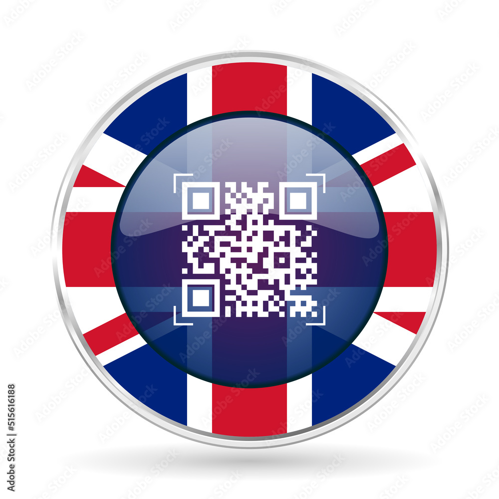 Leinwandbilder Qr code, shopping british design web icon, round glossy english concept button on white background