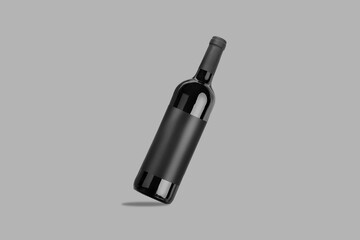Black wine bottle mockup isolated on a dark background. 3d rendering. 