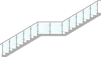 Stairs with glass railing vector illustration 