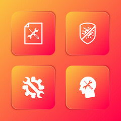 Set File document service, Stop virus, bacteria, Wrench and gear and Human head icon. Vector