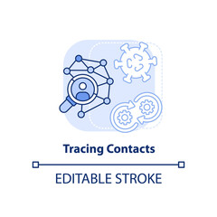 Tracing contacts light blue concept icon. Infection spreading. Disease monitoring abstract idea thin line illustration. Isolated outline drawing. Editable stroke. Arial, Myriad Pro-Bold fonts used