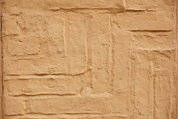 Beige Ziegelmauer mit Fachwerk-Balken, Deutschland, Europa