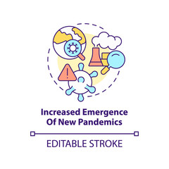 Increased emergence of new pandemics concept icon. Consequence of overpopulation abstract idea thin line illustration. Isolated outline drawing. Editable stroke. Arial, Myriad Pro-Bold fonts used