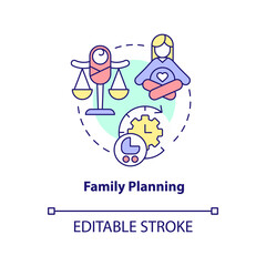 Family planning concept icon. Birth control. Solution to overpopulation abstract idea thin line illustration. Isolated outline drawing. Editable stroke. Arial, Myriad Pro-Bold fonts used
