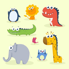 Collection cartoon colorful cute animal zoo