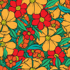 Pattern Colorful flower with outline and color