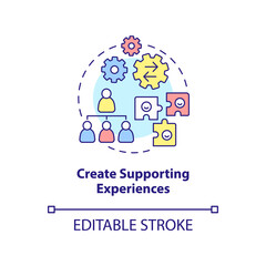 Create supporting experiences concept icon. Dealing with overcrowding abstract idea thin line illustration. Isolated outline drawing. Editable stroke. Arial, Myriad Pro-Bold fonts used