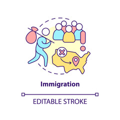 Immigration concept icon. Aliens social problem. Overpopulation cause abstract idea thin line illustration. Isolated outline drawing. Editable stroke. Arial, Myriad Pro-Bold fonts used