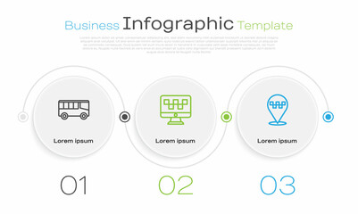 Set line Bus, Computer call taxi service and Location with. Business infographic template. Vector
