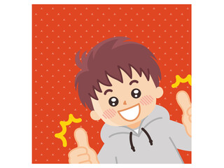 笑顔でサムズアップする若い男性　グッド