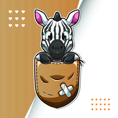 Cute cartoon zebra in a pocket