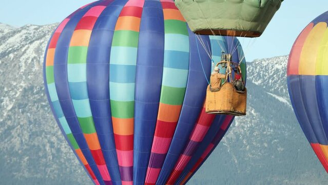 Hot Air Balloons in Carson Valley Nevada with Shallow Depth of Field on a Cold Winter Morning