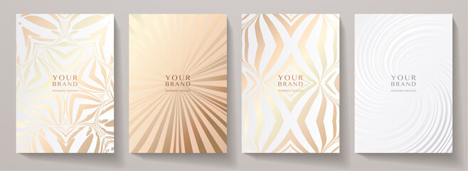 Luxury premium cover design set. Abstract background with gold, silver line pattern. Royal vector template for premium menu, formal invitation, flyer layout, lux invite card