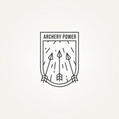 minimalist archery line art emblem logo template vector illustration design. simple flying arrows archery or hunting emblem logo concept