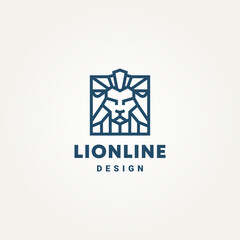 minimalist lion head line art logo template vector illustration design. simple king animal sign logo concept