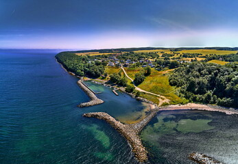 aerial view on harbour of Lohme on Isle of Ruegen - obrazy, fototapety, plakaty