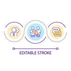 Fototapeta premium Communication difficulties loop concept icon. Interaction skills. Professional abilities. Training abstract idea thin line illustration. Isolated outline drawing. Editable stroke. Arial font used