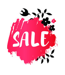Sale season banner. Pink vector frame with decorative elements