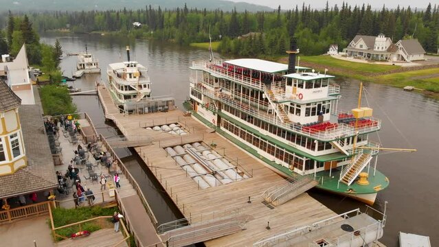 4K Drone Video of Riverboat Discovery on Chena River in Fairbanks, AK during Summer Day