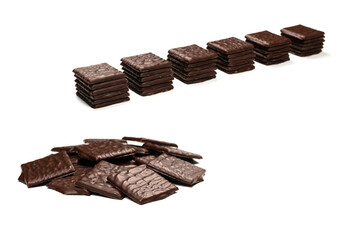 Dark chocolate candies isolated on white background.