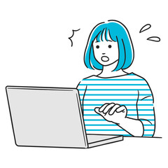 パソコン作業中に驚く女性