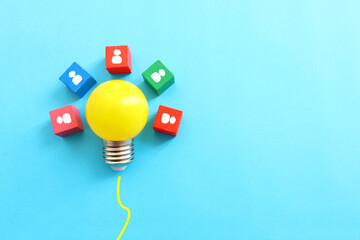 Education concept image. Creative idea and innovation. light bulb metaphor over blue background