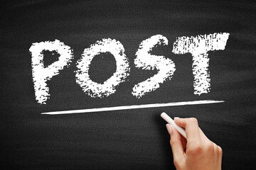 POST - Power On Self Test acronym, technology concept on blackboard