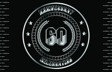 60th silver anniversary logo with ring. Silver anniversary laurel wreath.