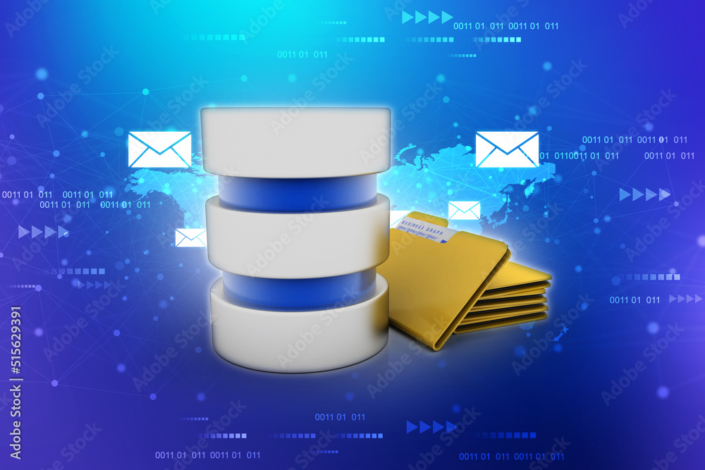 Poster 3d rendering folder connected to database