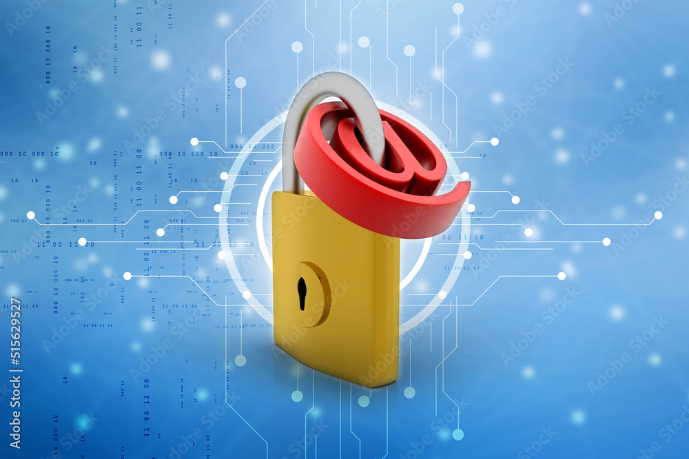 Poster 3d rendering e-mail symbol with lock. internet security concept
