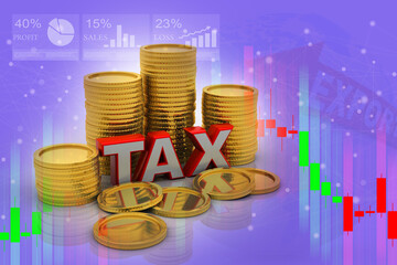 3d rendering Gold coins with tax
