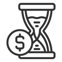 Hourglass and dollar sign, time and money - vector sign, web icon, illustration on white background, outline style