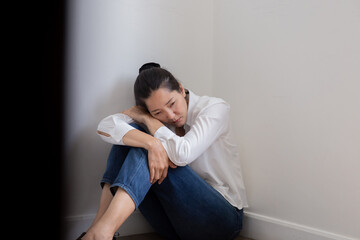 sad serious illness woman.depressed emotion panic attacks alone sick people fear stressful crying.stop abusing domestic violence,help person with health anxiety,thinking bad frustrated exhausted