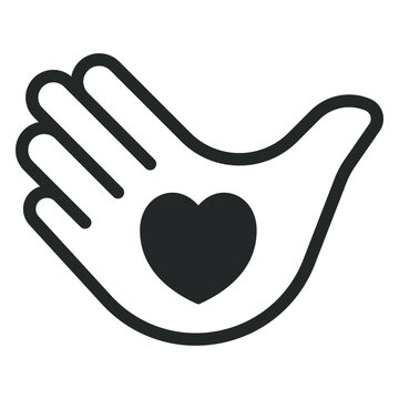 Open palm in the form of a dove and the image of a heart on it, a symbol of peace - vector sign, web icon, illustration on a white background, glyph style