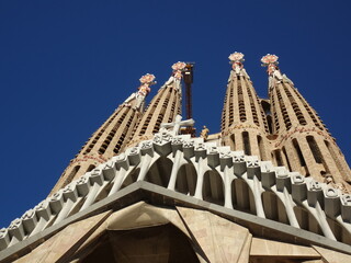 [Spain] Sagrada Familia Cathedral with blue sky (Barcelona)