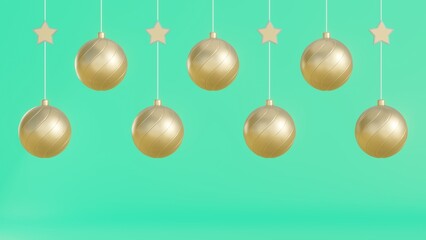 3D Rendering Golden Ball Decoration In Green Background Design Concept
