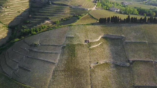 Worldwide Famous Ermitage Vineyard Hill In the Rhone Valley, France - Aerial Shot