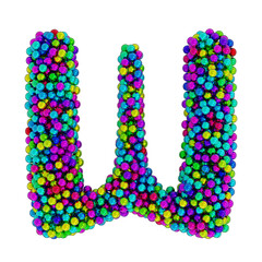 Letter W made of colored metal balls, isolated on white, 3d rendering