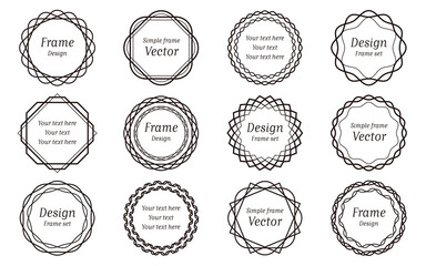 シンプルで上品な円形フレームセット　線幅変更可能　黒線（サンプル文字入り）